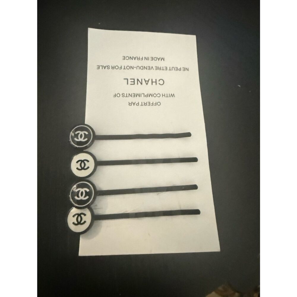 New CHANEL Black and White Logo Bobby Pins - Set of 4